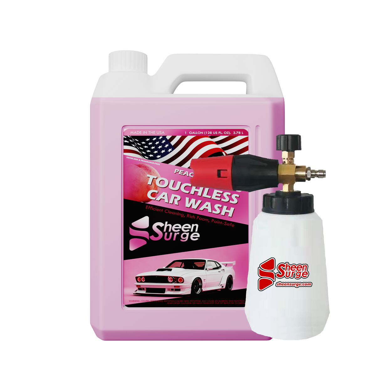 Odorless Touchless Car Wash Kit – Includes 1 Gallon Fragrance-Free Formula & PA Foam Cannon